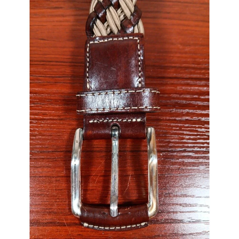 VTG Bullock & Jones Handmade Leather & Cord Braided Belt Size 40/105 Brown Spain